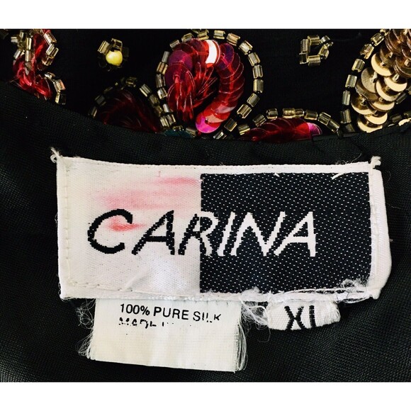 Vintage 80s 100% Silk Beaded Sequined Bright Colored Cocktail Party Dress Carina - Picture 10 of 10